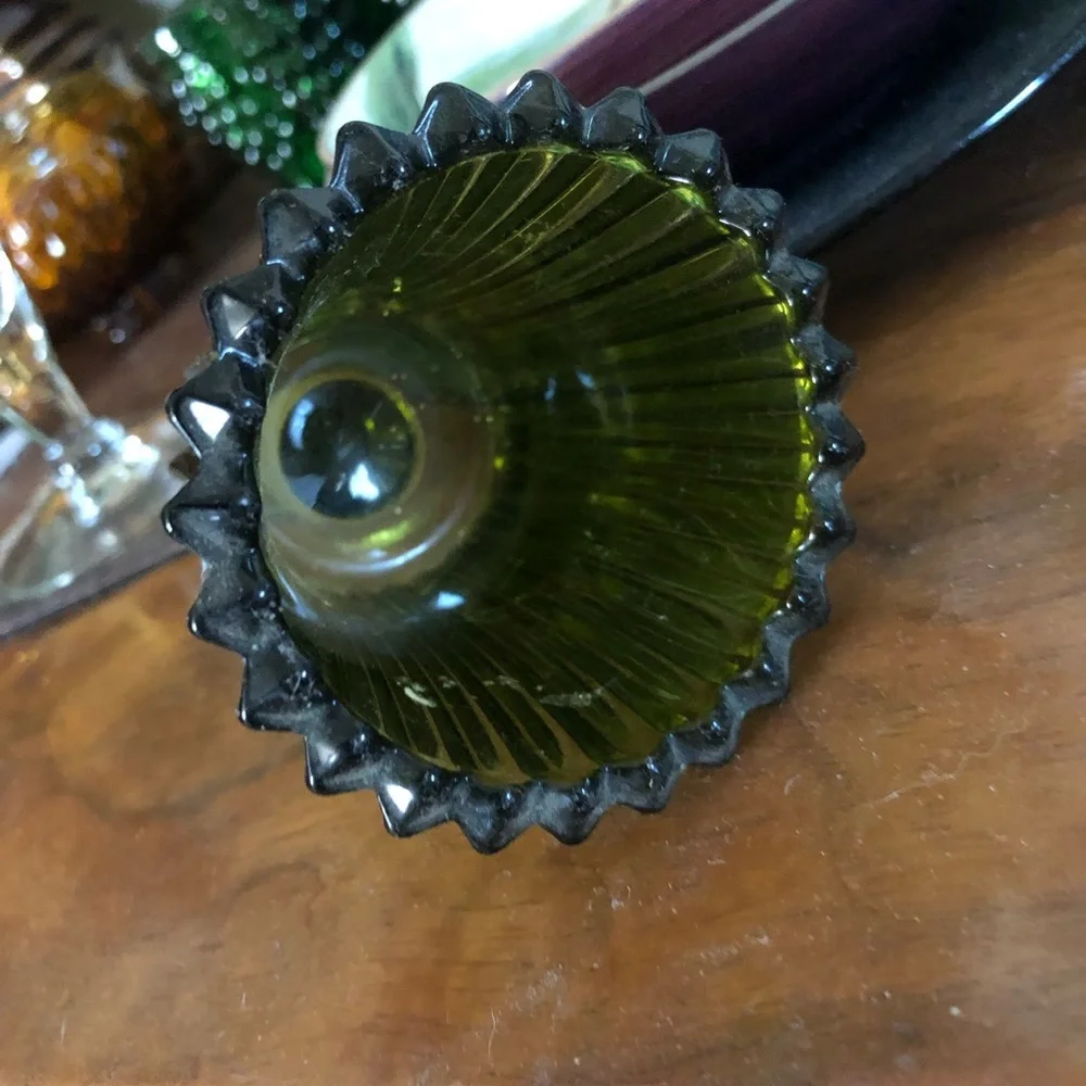 Vintage Green Glass Votive Candle Holder
